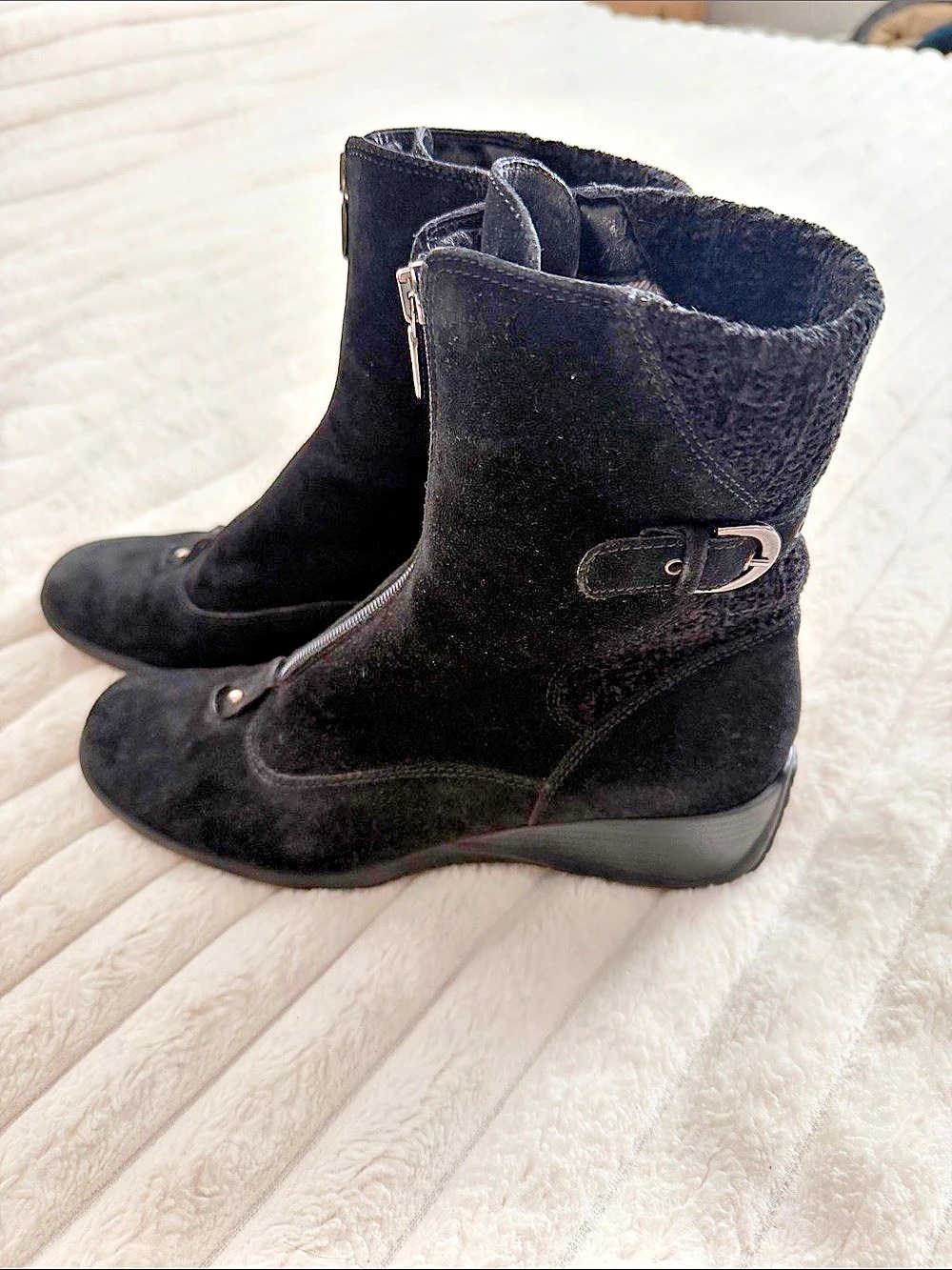 Aquatalia Mia Weatherproof leather Suede Front-Zip Wedge Boots